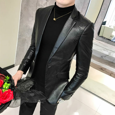 2020 Men's Leather Jacket Business Fashion Leather Jacket High Quality Pure Color Casual Slim Brand Simulation Leather Jacket