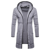 Mens Hooded Cotton Cardigan Pocket  Fashion Patchwork Autumn Winter Warm Long Clothes Casual Knitted Coat Drop Shipping Discount
