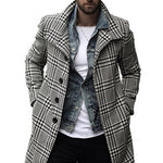 Korean Men Coats Overcoat Male Winter Warm Clothes Wool Outwear Long Black White Plaid Blends Male Coat Plus Size